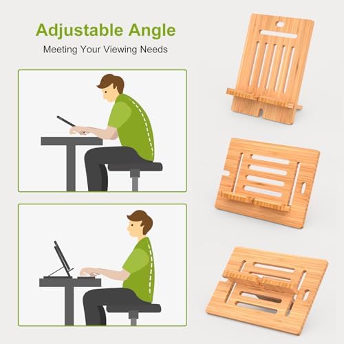 Pezin & Hulin Eco-Friendly Bamboo Adjustable Tablet Stand – Premium Multi-Angle Holder for i Pads, Smartphones, and E-Readers (Fits Devices 4.7″ to 13″) – Transform Your Workspace with Stylish Comfort and Enhanced Viewing Experience