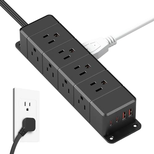 Maximize Workspace Efficiency with the 45 W USB-C Fast Charging Power Strip – 12 Outlets, 4 USB Ports, 1200 J Surge Protection, and 6 FT Flat Extension Cord for Seamless Under Desk Mounting and Enhanced Device Compatibility