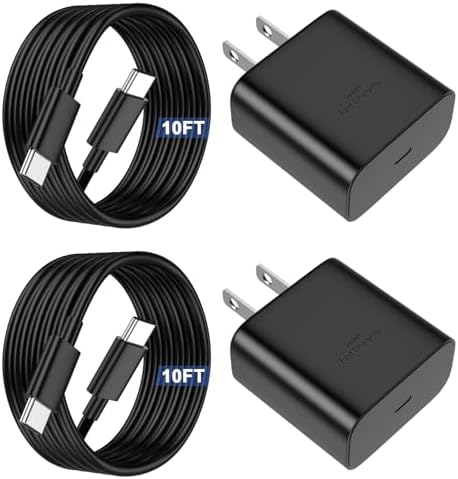 Dual-Pack 45 W USB C Fast Charger for Samsung Devices – Lightning-Fast Charging with 6 FT Type C Cables for Galaxy S25 Ultra/S24/S23/Z Fold 5/Z Flip 5 – PPS Technology for Enhanced Power Delivery – Compact, Reliable, and Portable Charging Solution
