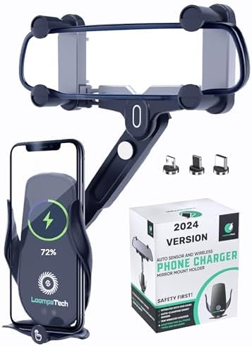 Revolutionary 2-in-1 Wireless Car Charger and Automatic Clamping Rear View Mirror Phone Holder – 360° Rotatable Mount with Retractable Design and 15 W Fast Charging for Ultimate Smartphone Compatibility and Safety