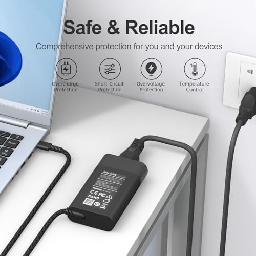 Ultra-Slim 65 W USB-C Laptop Charger for HP Spectre, Envy & Elite Series – Fast Charging AC Adapter for X360, Chromebook, and ZBook – Enhanced Compatibility & Travel Efficiency – Ideal Power Solution for Professionals and Students