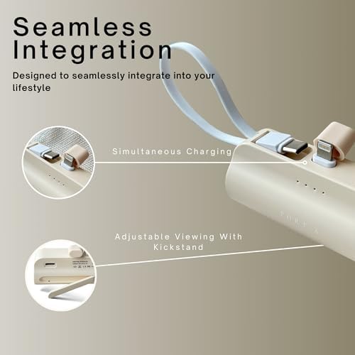 Ultra-Compact 5000 m Ah Fast Charging Power Bank with Dual Ports – Essential Mini Charger for i Phone and Type-C Devices with Built-In Kickstand – Travel-Friendly Power Solution for Samsung, Google, and Android Smartphones – Engineered for Optimal Performance and Portability