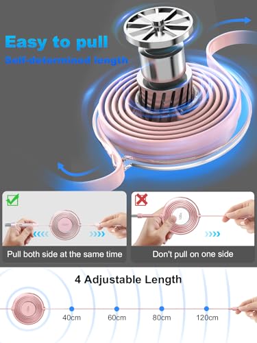 Versatile 3-in-1 Retractable Multi Charging Cable – 100 W USB-C Fast Charger for i Phone 15, 14, 13 & Samsung Devices – Stylish 4 FT Tangle-Free Cord in Elegant Pink – Essential Travel Companion for Quick Charging and Enhanced Compatibility