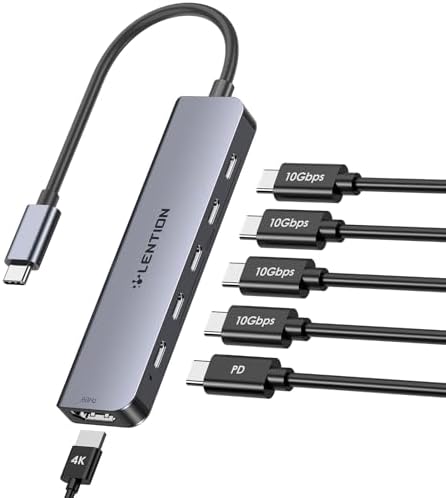 Transform Your Workflow with the LENTION 2 FT USB C Hub – 4-Port 10 Gbps Splitter with 100 W Power Delivery for Seamless Mac Book Pro, Mac Air, and i Phone 15-16 Connectivity – Elevate Performance and Style in Space Gray