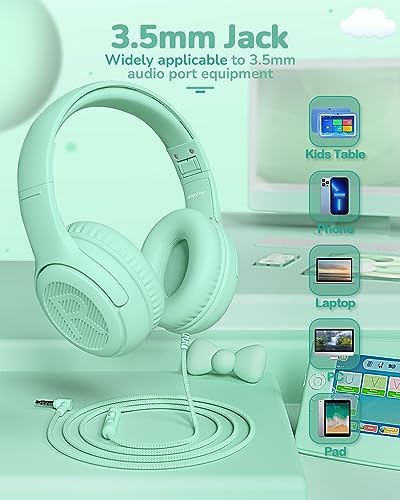 Premium Volume-Limiting Kids Wired Headphones with Microphone – Ultimate Hearing Protection at 85/94 d B – Foldable On-Ear Design for Effortless Travel – Perfect for Learning, Gaming, and Entertainment – Universal 3.5 mm Compatibility for All Devices