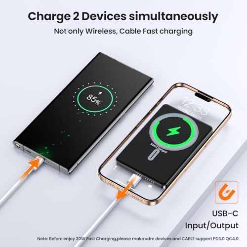 Compact Magnetic Power Bank 5000 m Ah with 20 W Fast PD Charging | Ultra-Slim Design for i Phone 16/15/14/13/12 Pro Max | Lightweight Travel Charger with Enhanced Magnetic Attachment | Advanced Lithium-Polymer Battery & Safety Temperature Control | Effortless Wireless Charging Anywhere | Essential Accessory for On-the-Go Users