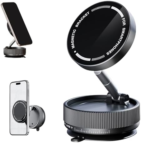 Vacuum Magnetic Phone Stand,Swivel Locking Phone Mount Hand-Free,Vacuum Phone Holder Magnet,Suction Magnetic Cell Phone Holder for Car Mirror Glass/Screen/iPhone 16/15/14/13/12 – Enhanced Compatibility and Speed