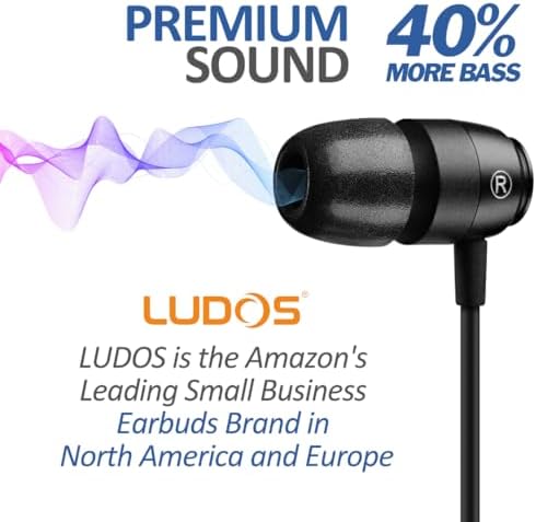 Experience Unmatched Sound Clarity with LUDOS Clamor 2 PRO Wired Earbuds – Noise Isolating In-Ear Headphones Featuring Comfortable Memory Foam Tips for Small Ears, Ideal for Students and Professionals, with Built-In Microphone for Effortless Calls, 5-Year Warranty, Compatible with i Phone and Samsung Devices, Perfect for Everyday Use and Travel