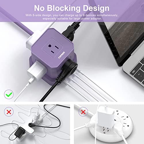 TOPREK 10 FT Power Strip with USB-C Fast Charging (3.0 A) – 5 AC Outlets & 4 USB Ports Surge Protector for Home, Office & Travel – Compact Desk Charging Station with Enhanced Surge Protection (700 J) for All Devices