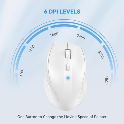 TECKNET Bluetooth Wireless Mouse – Ergonomic 4800 DPI Precision with 6 Adjustable Settings, Long-Lasting 2-Year Battery, and 6 Functional Buttons for Laptops & Windows – Sleek Grey Design for Enhanced Comfort and Productivity