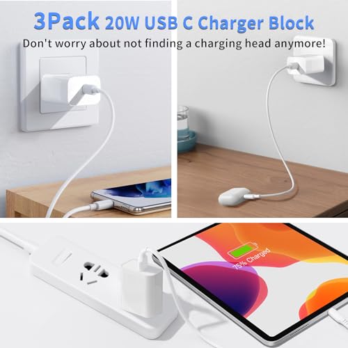 Ultra-Fast 20 W USB-C Charger Block 2-Pack for i Phone & Android – MFi Certified Power Adapter for i Phone 15/14/13/12/11 Pro Max, Galaxy & More – Compact, Travel-Friendly Design for Quick Charging Efficiency