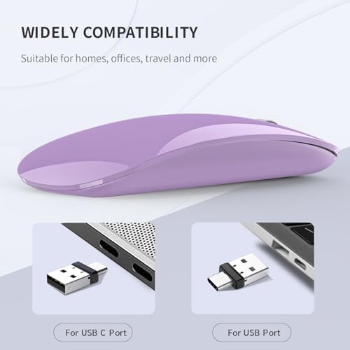 Elevate Your Computing with the Uiosmuph G11 Wireless Mouse – Stylish Purple Slim Design, USB C Rechargeable & Silent Click Technology for Effortless Precision and Comfort on Laptop, Mac, and PC