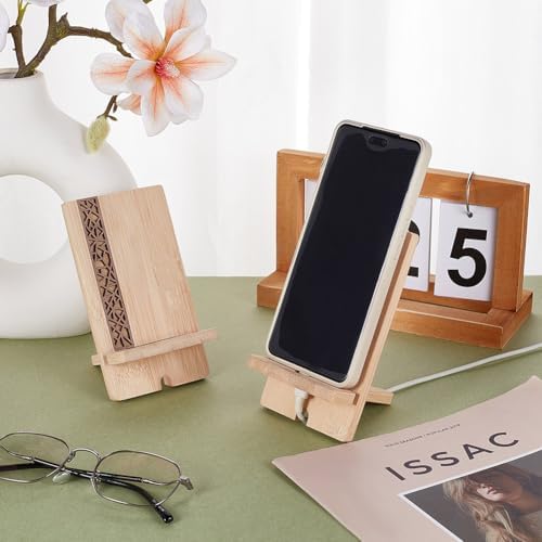 OLYCRAFT Premium Wooden Smartphone Holder – Elegant Portable Desk Stand for Universal Phone Compatibility with Integrated Cable Management – Perfect for Office, Home, and Travel Use – Enhance Your Workspace Aesthetics and Functionality with Natural Wood Design