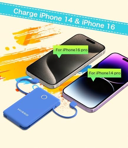 Ultra Slim 6000 m Ah Power Bank with Built-In USB C Cords – Card-Sized Portable Charger for Effortless On-the-Go Charging, Triple Output for i Phone, Samsung, Google Devices – Stylish and Compact Battery Pack for Enhanced Efficiency and Versatility