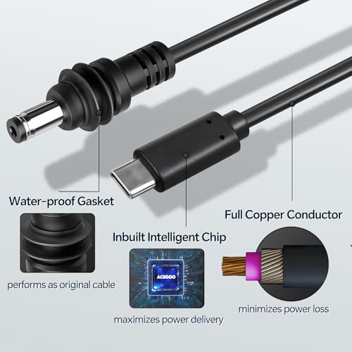 Starlink Mini USB C to DC Power Cable – 3 M (9.8 FT) Waterproof 16 AWG Copper Wire for Reliable Connectivity with 20 V PD Chargers and 100 W+ Power Banks – Optimized for Outdoor Use and Seamless Internet Performance