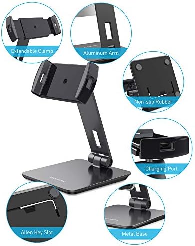 Premium Above TEK 360° Swivel Aluminum Tablet Stand: Adjustable Holder for 4″-15.6″ Devices – Ideal for Retail, POS, and Office Use – Durable Grey Finish for Enhanced Display and User Engagement Solutions
