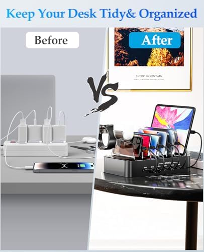 Ultimate 100 W Multi-Device Charging Station – Fast USB-C Dock for i Phones, Androids, i Pads, Kindles & Smartwatches – Sleek Organizer with Intelligent Charging for Home & Office Efficiency