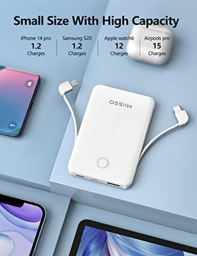 Ultra Slim 6000 m Ah Power Bank with Built-In USB C Cords – Card-Sized Portable Charger for Effortless On-the-Go Charging, Triple Output for i Phone, Samsung, Google Devices – Stylish and Compact Battery Pack for Enhanced Efficiency and Versatility