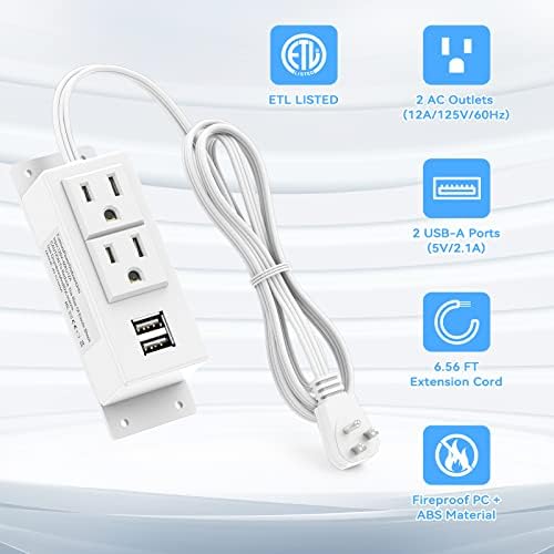 Kungfuking Wall-Mountable Power Strip with USB Ports – 6.56 FT Surge Protector Extension Cord Featuring 2 AC Outlets and Flat Plug Design for Enhanced Charging Flexibility and Device Safety