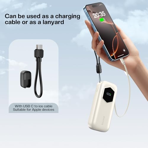 Ultra-Fast 2025 Portable Power Bank 10000 m Ah with Integrated Retractable PD Cable – 35 W Quick Charge Solution for i Phone, Samsung, Android, i Pad & Mac Book – Dual Device Charging Capability & Intelligent LED Power Indicator (Chic Blue)