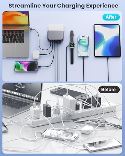 200 W Ga N IV USB-C Charging Hub: 8-Port Fast Charging Station with PD 65 W for Laptops, i Phones, i Pads, and Steam Deck – Compact & Efficient Power Adapter in Striking Red for Ultimate Device Versatility