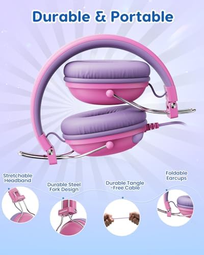 Safeguard Your Child’s Hearing with Durable Wired Headphones Featuring Volume Limiting Technology – Comfortable On-Ear Fit for Extended Use in School, Travel, and Entertainment – Enhanced Stereo Sound with 3.5 mm Compatibility – Available in Eye-Catching Blue and Red for Boys and Girls