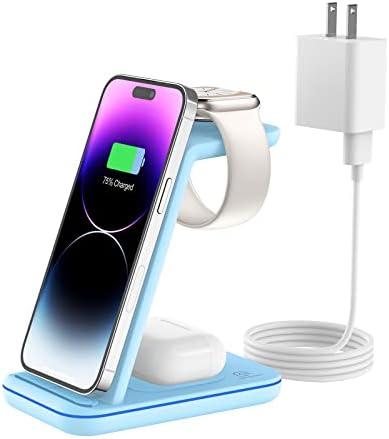 3-in-1 Wireless Charging Station for Apple Devices – Fast Magnetic Charger for i Phone 15/14/13/12/Pro Max/SE/11/XS/XR/8, Apple Watch 9-2, and Air Pods – Streamlined Power Solution for Home and Travel – Sleek, Compact Design for Enhanced Compatibility and Speed