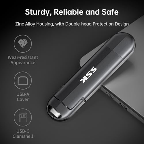 Unlock Superior Data Transfer with the SSK 128 GB Dual USB C Flash Drive – The Ultimate 2-in-1 Type C and USB A 3.2 Gen2 Storage Solution for i Phone 15, Thunderbolt 3, Android Devices, and More – Lightning-Fast Speeds Up to 550 MB/s for Effortless File Sharing and Backup – Compact, Durable, and Compatible Across All Devices!