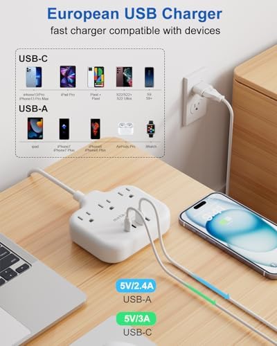 Ultimate Universal Travel Plug Adapter with PD30 W Fast Charging Hub – 3 Multi-Port Connectivity for International Travel, Featuring Dual USB-C & USB-A Outputs, 3 ft Extension Cord for Effortless Power in EU, US, UK, France & Spain – Perfect Solution for Global Adventurers Seeking Reliable Charging Options
