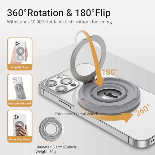 OPSO Magnetic Phone Ring Holder for Mag Safe – 360-Degree Rotating Silicone Finger Grip with Adjustable Kickstand Compatible with i Phone 16/15/14/13/12/Pro/Max & Samsung – Ultimate Hands-Free Essential for Enhanced Device Usability and Stylish Stability
