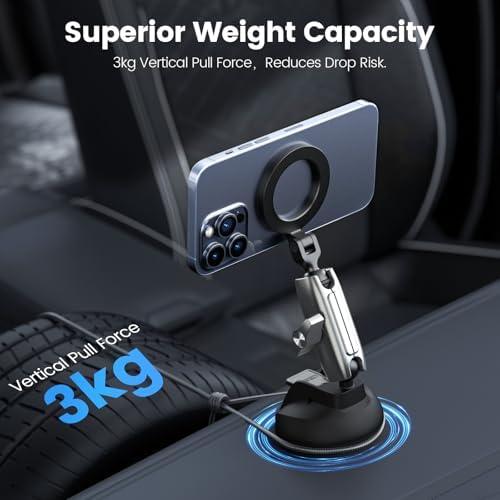 TELESIN Magnetic Aluminum Suction Cup Car Phone Holder – Ultimate 360° Adjustable Mount for i Phone & Android – Enhanced Stability for Video Recording & Navigation – Versatile Dashboard, Windshield & Vent Compatibility – Lightweight, Durable Design for Effortless Use