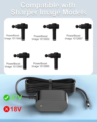 VHBW 27 V High-Performance Massage Gun Charger – Reliable AC Adapter for Sharper Image Powerboost Models 1011666, 1013002, 1012667, 1013983 & 1013985 – 6 FT Durable Deep Tissue Massager Power Cord for Optimal Charging & Enhanced Wellness – Non-Compatible with 18 V Devices