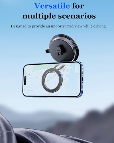 Mag Safe-Compatible Vacuum Suction Magnetic Phone Holder for Enhanced Stability in Cars, Gyms, and Showers – Adjustable, Foldable Design for Optimal Viewing of i Phone 16/15/14/13/12 – Versatile, Secure Mounting for Effortless Navigation and Hands-Free Convenience