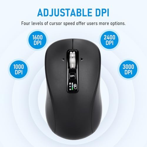 Ultimate Wireless Bluetooth Mouse with USB Connectivity – Full-Sized, Silent Operation, 4-Way Scrolling & Adjustable Cursor Speed for Seamless Multi-Device Use Including Computers, Laptops, Tablets, and Mac Books – Long Battery Life with Side Buttons for Enhanced Productivity