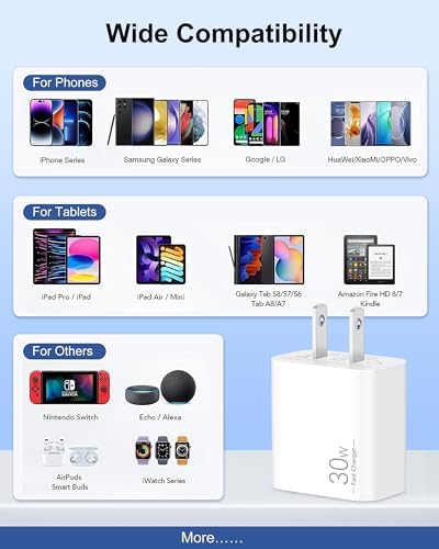 Power Up Fast with the 30 W USB-C Charger: Ultimate Charging Solution for Mac Book Air M1/M2 & i Phone 15/16 Pro Max – Includes 6 FT Cable for Maximum Convenience and Speed – Ideal Gift for Tech Enthusiasts and Professionals – Enhanced Safety Features for Reliable Performance – Compatible with i Pad Pro and Samsung Galaxy Devices – Charge 2 x Faster than Traditional Chargers – Perfect for Home, Office, or Travel Usage – Experience Unmatched Charging Efficiency and Versatility – Celebrate Special Occasions with the Perfect Present for Men and Women