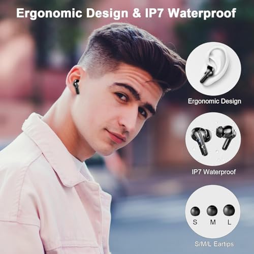 Donerton Advanced Bluetooth 5.4 Wireless Earbuds – Immersive Deep Bass In-Ear Headphones with Quad ENC Mics for Superior Noise Cancellation, 45-Hour Playback, IP7 Waterproof Charging Case – Ideal for Fitness Enthusiasts and Effortless Connectivity
