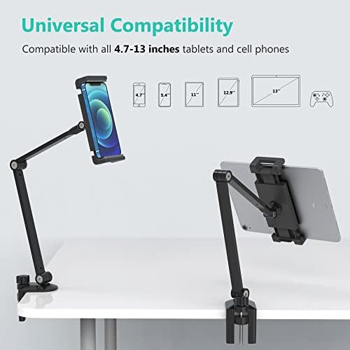 Sleek Multi-Angle Tablet Desk Mount – Adjustable Holder for 4.7″ to 13″ Devices, Perfect for i Pad & Surface Pro, White Design for Modern Workspaces and Enhanced Comfort