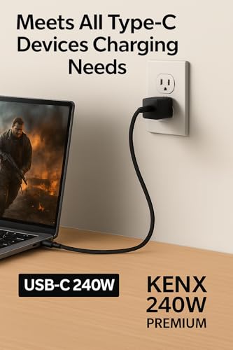 KENX USB-C 240 W Fast Charging Cable – PD 3.1 Certified, 6.6 ft Durable Nylon Braided Design for Rapid Charging & Data Transfer – Compatible with Mac Book, i Phone 15/16 Pro, Steam Deck, Android, Dell & Lenovo – Ultimate Versatility & Reliability