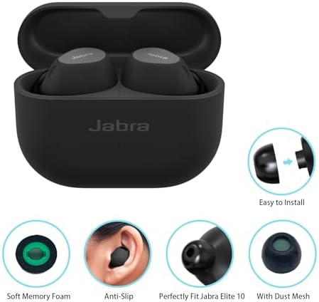 Transform Your Listening Experience with Memory Foam Ear Tips for Jabra Elite 10 & 10 GEN 2 – Anti-Slip, Noise-Isolating Comfort Set, Available in S/M/L (Black) – Non-Allergenic with Dust Mesh for Optimal Hygiene and Performance