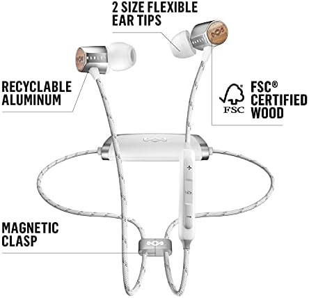 House of Marley Uplift 2 Wireless Earphones – Eco-Friendly Bluetooth Earbuds with 10 Hours Playtime, Built-In Microphone, and Enhanced Compatibility for Music Lovers – Sustainable Sound in Sleek Silver Design
