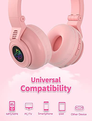 Enchanting Unicorn Wireless Headphones for Kids – Stylish Pink Foldable Design with Light-Up Features, Perfect for Tablets and Toddlers – Superior Sound Quality and Comfort for Magical Listening Adventures – Durable, Adjustable, Tangle-Free Fun for Every Little Girl