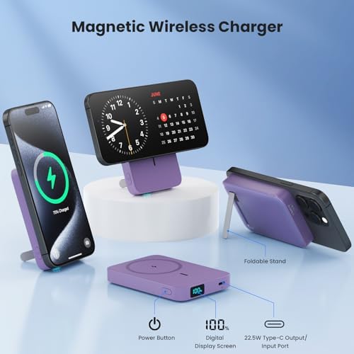 Advanced Magnetic Wireless Power Bank – 10800 m Ah Portable Charger with Foldable Stand, LED Battery Indicator, and 25 W Fast Charging for i Phone 16/15/14/13/12 Pro/Pro Max/Plus – Ultimate Compatibility and Convenience