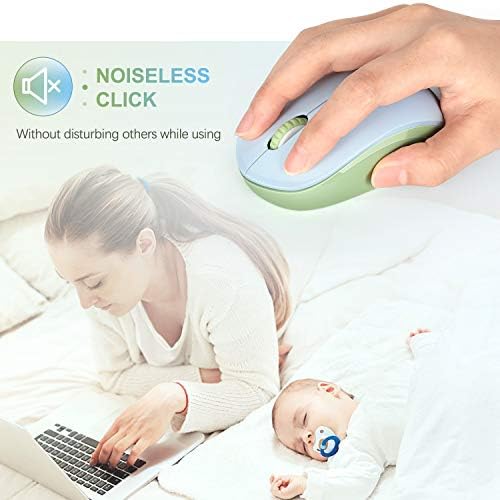 Light Blue Wireless Mouse – Ultra-Quiet 2.4 GHz Noiseless Computer Mouse with USB Receiver for Seamless Windows Experience – Portable, Ergonomic Design for Home, Office, or Travel
