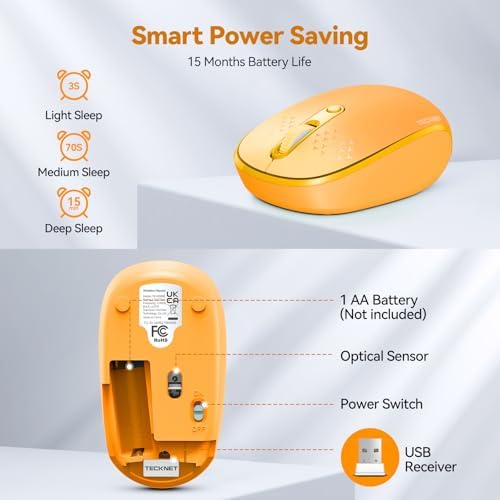 TECKNET 2.4 GHz Wireless Mouse – Ultra-Quiet & Portable Computer Companion with Adjustable DPI, USB Receiver, and Ergonomic Design for Seamless Use Across Chromebook, Laptop, PC & Mac – Enhance Productivity Effortlessly