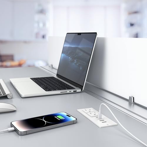 Recessed Power Strip with USB C PD Fast Charging – 30 W Flush Mount Desk Outlet for Space-Saving Convenience, 2 AC Outlets & 2 USB Ports, 6 ft Cord, Ultra Thin Flat Plug for Tidy Workspaces – Perfect for Home Offices and Multi-Device Charging Solutions