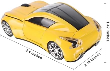 Sleek Yellow Wireless Car Mouse – Cool Sports Car Design for Enhanced Precision with 1600 DPI Optical Technology | Lightweight & Portable USB Receiver Mouse for Laptops, PCs, and Travel | Perfect Gift for Tech Lovers and Professionals