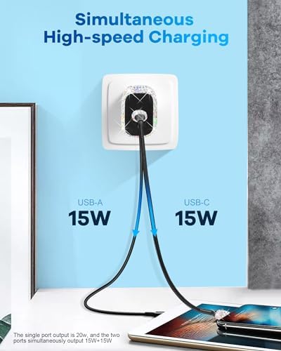 Effortless Power Boost: Bling USB C Wall Charger with 20 W Dual Port Fast Charging Adapter & 3.2 FT Type-C Cable – Universal Compatibility for i Phone 16/15 Pro Max, i Pad, and Samsung Galaxy S23/S22/S21/Note Series – Ultimate On-the-Go Charging Solution for Home & Travel