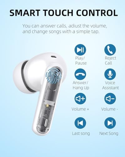 Translucent Wireless Earbuds with IPX7 Waterproof Rating – 30-Hour Battery Life for Uninterrupted Listening – Stylish and Comfortable Bluetooth Headphones for Samsung and Android Users – Premium Sound Quality and Enhanced Call Clarity for Active Lifestyles