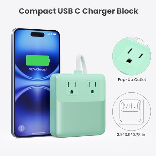 High-Power 135 W Ga N USB C Charging Hub – 6-in-1 Power Station with 2 AC Outlets, 2 USB-A & 2 USB-C Ports, 5 ft Cord, Ideal for PD 65 W Laptop Charging (Mac Book Air/Pro, i Phone 16/15, Galaxy S24) – Fast, Efficient, Universal Device Charger for Home and Travel