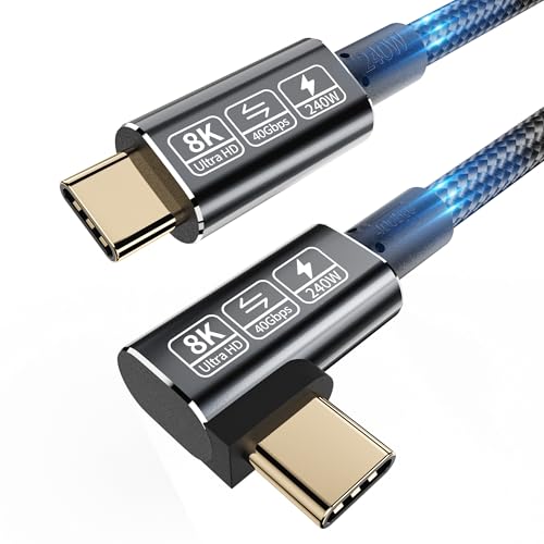 USB C Thunderbolt 4 Cable 90 Degree, 240W Data Transfer Right Angle, 40Gbps and 8K Video, Compatible with Thunderbolt 3 and USB C Cord 6.6FT – Enhanced Compatibility and Speed